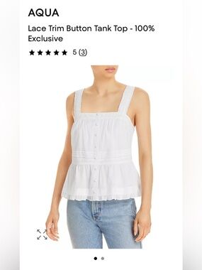 Aqua White Lace-Trim Square-Neck Peplum Tank lined